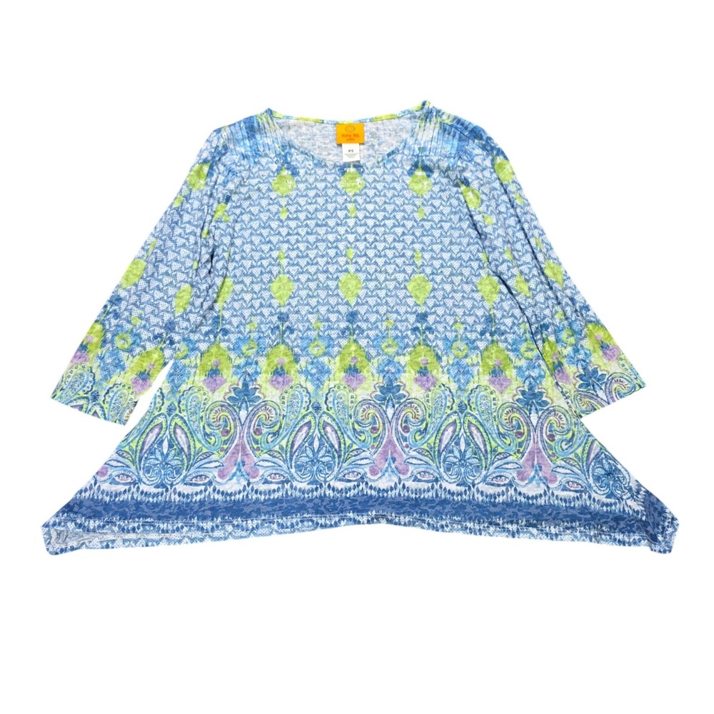 Ruby Rd Paisley Ikat Tunic Top Women's Size Sp Blue Green Rhinestone Sharkbite